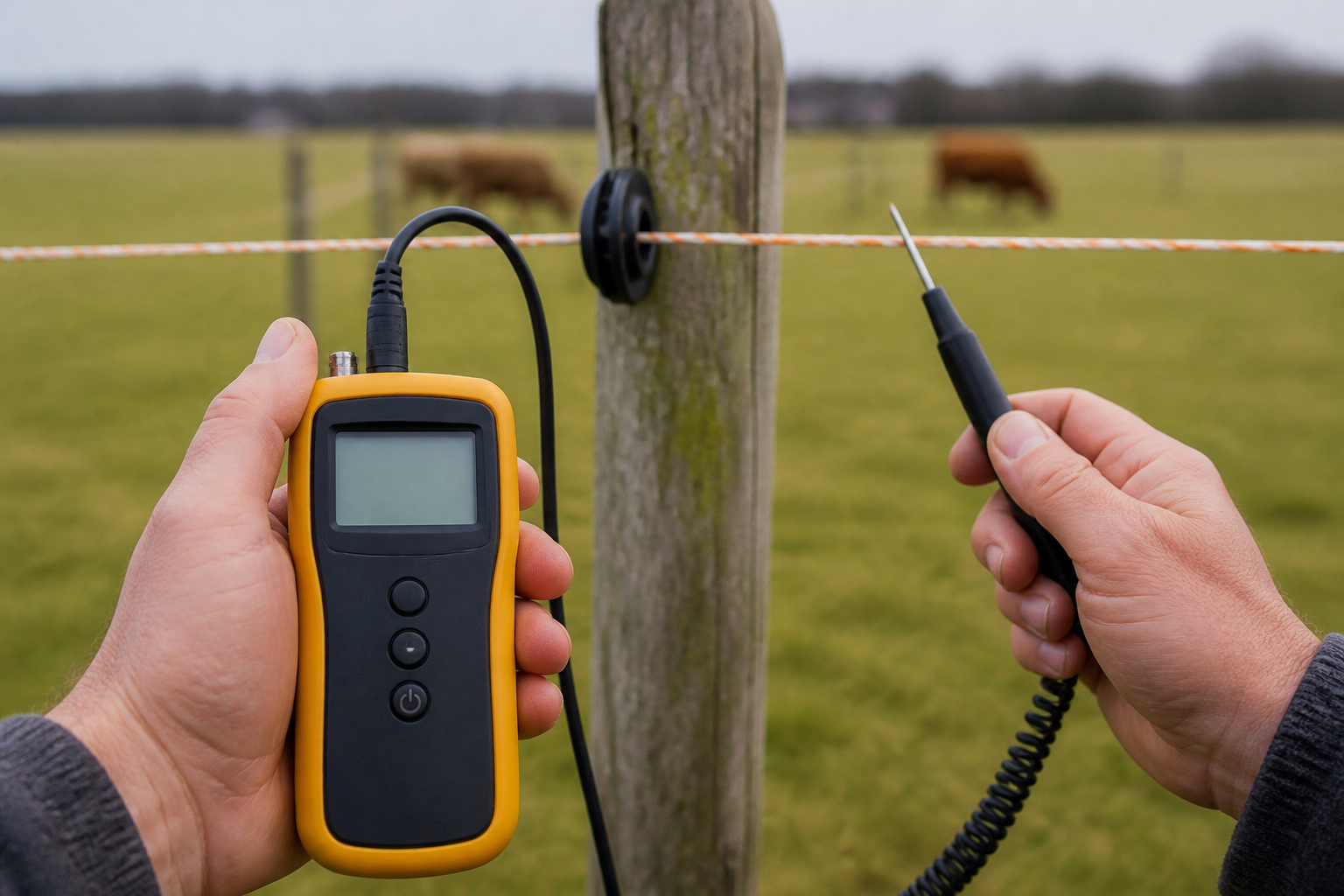 Medición de la tensión de una cerca eléctrica con comprobador